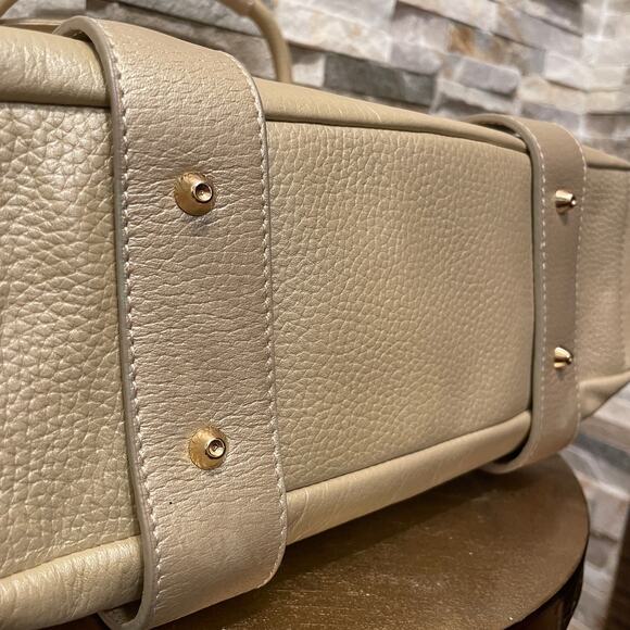 MAXX New York Pebbled Leather Satchel | Tan Neutral Gold Shoulder Leopard Tote - Picture 9 of 13